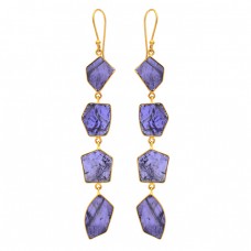 Fancy Shape Iolite Gemstone 925 Sterling Silver Gold Plated Dangle Earrings