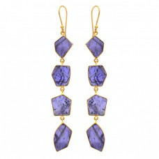 Fancy Shape Iolite Gemstone 925 Sterling Silver Gold Plated Dangle Earrings