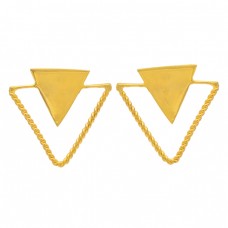 Triangle Shape Plain Handmade Designer 925 Sterling Silver Gold Plated Earrings