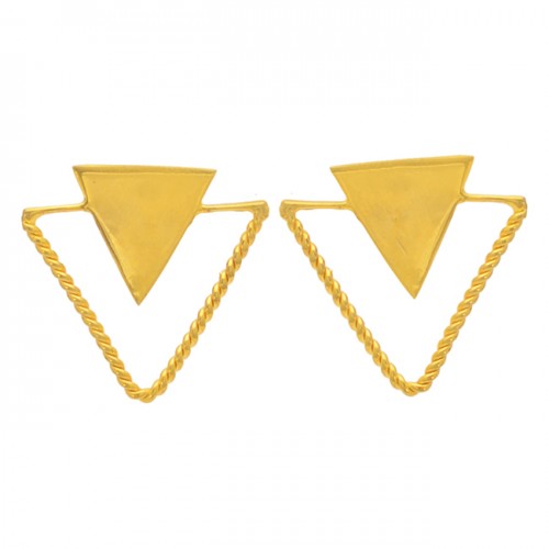 Triangle Shape Plain Handmade Designer 925 Sterling Silver Gold Plated Earrings