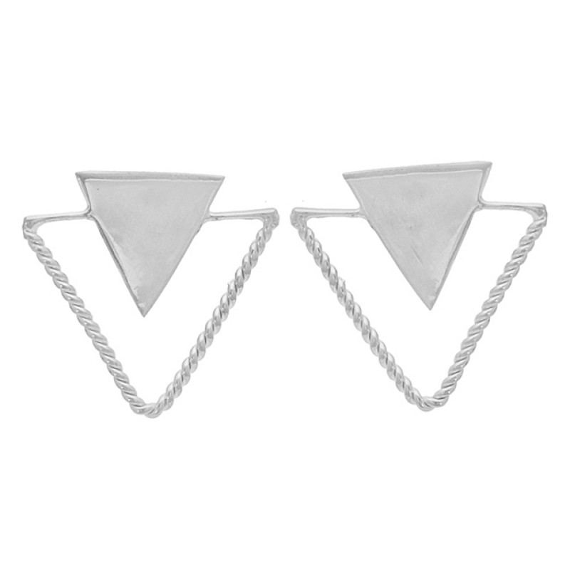 Triangle Shape Plain Handmade Designer 925 Sterling Silver Gold Plated Earrings
