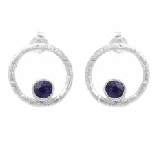 Round Shape Blue Sapphire Gemstone 925 Sterling Silver Stud Earrings