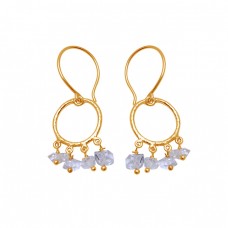 Herkimer Diamond Rough Gemstone 925 Sterling Silver Gold Plated Earrings