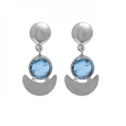 Round Shape Apatite Gemstone 925 Sterling Silver Gold Plated Stud Earrings