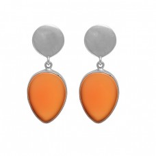 Pear Shape Carnelian Gemstone 925 Sterling Silver Gold Plated Stud Earrings