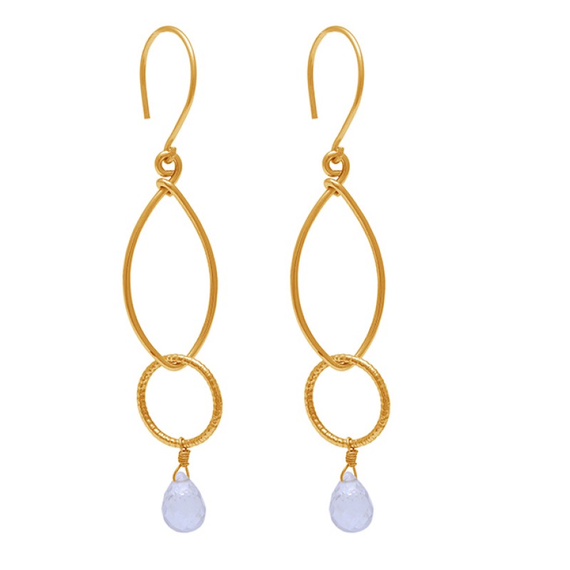 Pear Shape Crystal Quartz Gemstone 925 Sterling Silver Gold Plated Earrings