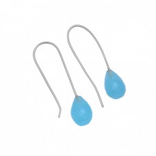 Pear Drops Shape Aqua Chalcedony Gemstone 925 Silver Gold Plated Earrings