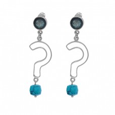 Apatite Turquoise Gemstone 925 Sterling Silver Danlge Stud Earrings