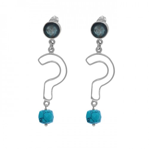 Apatite Turquoise Gemstone 925 Sterling Silver Danlge Stud Earrings