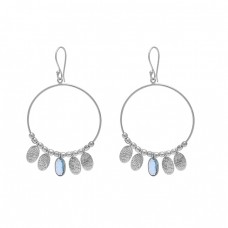 Oval Shape Blue Topaz Gemstone 925 Sterling Silver Gold Plated Earrings