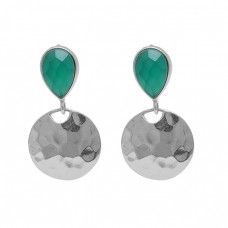 Pear Shape Green Onyx Gemstone 925 Sterling Silver Gold Plated Earrings