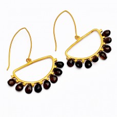 Pear Drops Shape Black Onyx Gemstone Handmade 925 Sterling Silver Gold Plated Earrings 