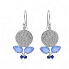 Sapphire Blue Chalcedony Gemstone 925 Sterling Silver Gold Plated Earrings