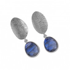 Oval Shape Labradorite Gemstone 925 Sterling Silver Gold Plated Earrings