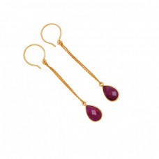 Pear Drops Shape Ruby Gemstone 925 Sterling Silver Gold Plated Dangle Earrings