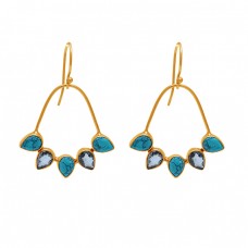 Green Amethyst Turquoise Gemstone 925 Sterling Silver Gold Plated Earrings