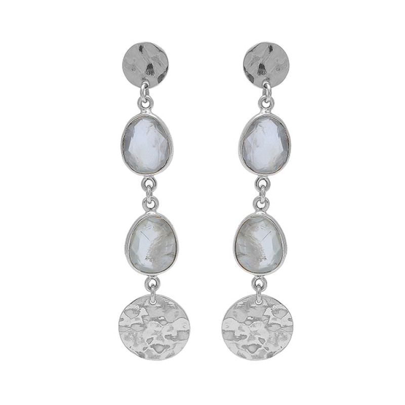 Oval Shape Prehnite Chalcedony Gemstone 925 Sterling Silver Earrings