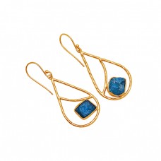 Apatite Rough Gemstone 925 Sterling Silver Gold Plated Dangle Earrings