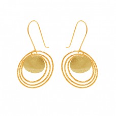 925 Sterling Silver Plain Handmade Designer Gold Plated Dangle Earrings