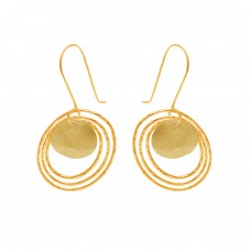 925 Sterling Silver Plain Handmade Designer Gold Plated Dangle Earrings