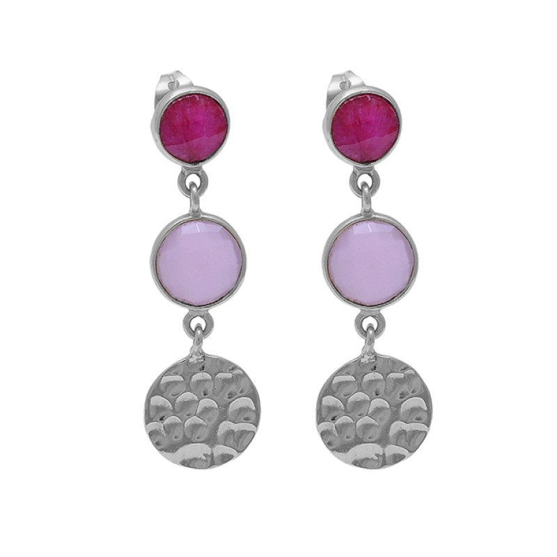 Ruby Rose Chalcedony Gemstone 925 Sterling Silver Gold Plated Earrings