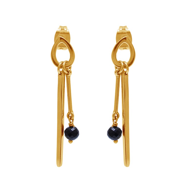 Black Onyx Gemstone Dangle Earrings 925 Sterling Silver Gold Plated Jewelry 