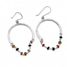 Roundel Beads Shape Tourmaline Gemstone 925 Sterling Silver Gold Plated Dagling Earrings 