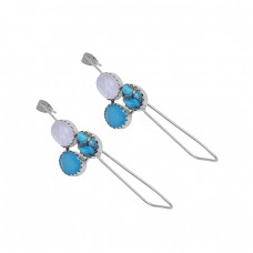 Turquoise Chalcedony Moonstone 925 Silver Gold Plated Hoop Earrings