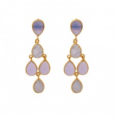 Pear Shape Rainbow Moonstone Lavendor Moon Quartz 925 Silver Earrings