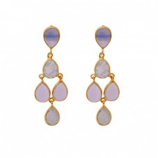 Pear Shape Rainbow Moonstone Lavendor Moon Quartz 925 Silver Earrings