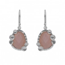 925 Silver Jewelry Peach Moonstone Gold Plated Dangle Earrings