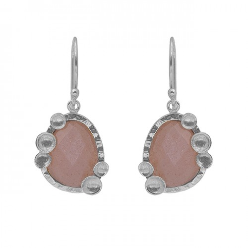 925 Silver Jewelry Peach Moonstone Gold Plated Dangle Earrings
