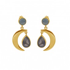 Labradorite Chalcedony Gemstone Gold Plated 925 Silver Jewelry Earrings