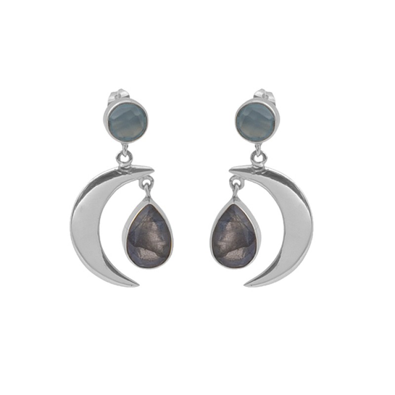 Labradorite Chalcedony Gemstone Gold Plated 925 Silver Jewelry Earrings