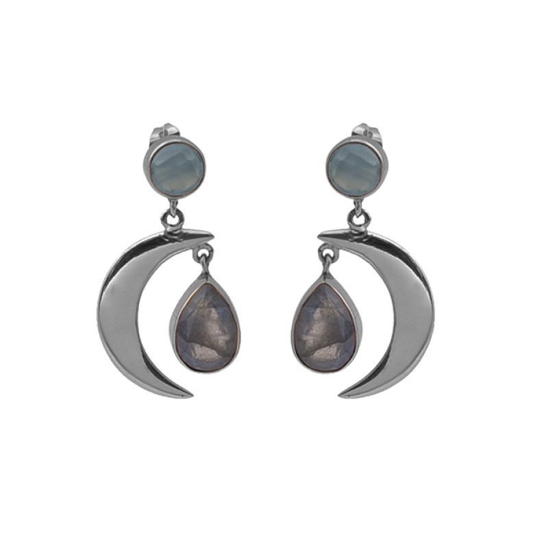 Labradorite Chalcedony Gemstone Gold Plated 925 Silver Jewelry Earrings