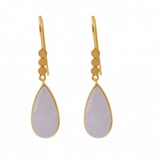 Pear Rainbow Moonstone 925 Silver Jewelry Gold Plated Dangle Earrings