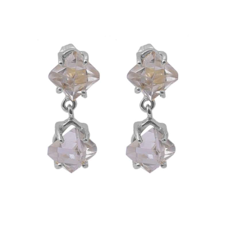 Herkimer Diamond Gemstone 925 Silver Jewelry Gold Plated Stud Earrings