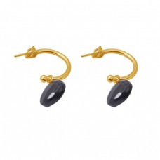 Heart Shape Black Onyx Gemstone 925 Silver Jewelry Gold Plated Earrings