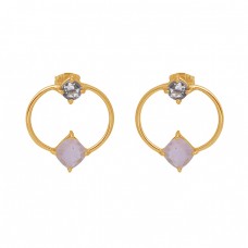 925 Sterling Silver Jewelry Gemstone Gold Plated Stud Wholesale Earrings