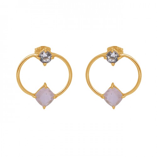 925 Sterling Silver Jewelry Gemstone Gold Plated Stud Wholesale Earrings