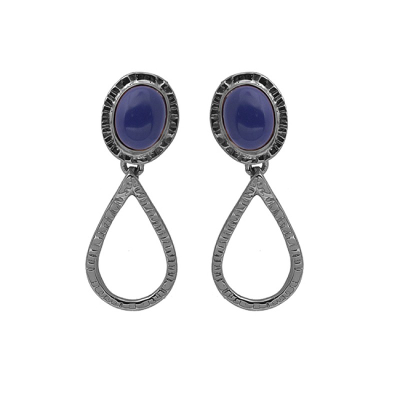Oval Shape Lapis Lazuli Gemstone 925 Silver Jewelry Gold Plated Earrings