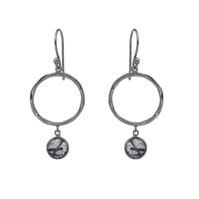 Black Rutile Quartz Gemstone 925 Sterling Silver Jewelry Dangle Earrings