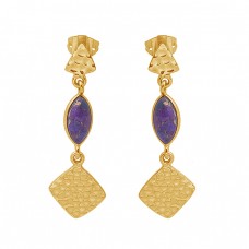 Marquise Purple Copper Turquoise Gemstone 925 Silver Gold Plated Earrings