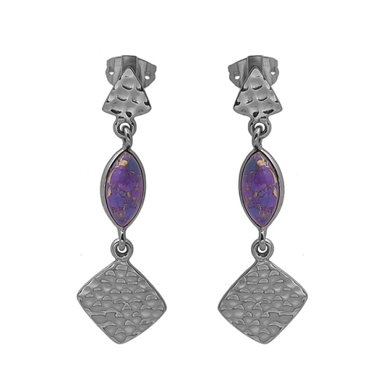 Marquise Purple Copper Turquoise Gemstone 925 Silver Gold Plated Earrings