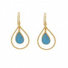 Pear Shape Turquoise Gemstone 925 Silver Jewelry Gold Plated Earrings