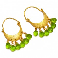 Dangling Pear Drops Shape Peridot Gemstone Handcrafted Gold Plated Hoop Earrings