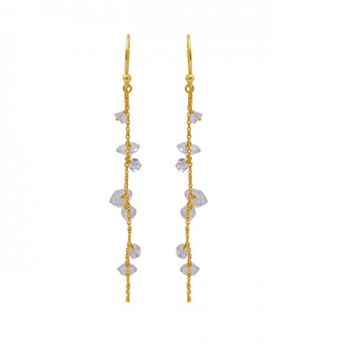 Herkimer Diamond Gemstone 925 Silver Jewelry Gold Plated Earrings