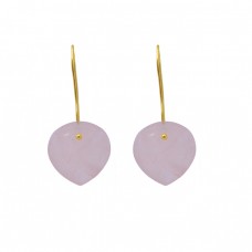 Heart Shape Rose Quartz Gemstone 925 Silver Jewelry Gold Plated Earrings