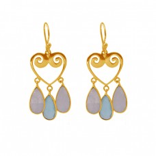 925 Sterling Silver Jewelry Pear Shape Gemstone Gold Plated Dangle Earrings