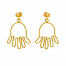 925 Sterling Silver Jewelry Plain Handmade Gold Plated Stud Earrings